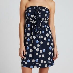 Banana Republic Factory Dress Strapless Polka Dot Blue Ruffles 0 Brunch Garden